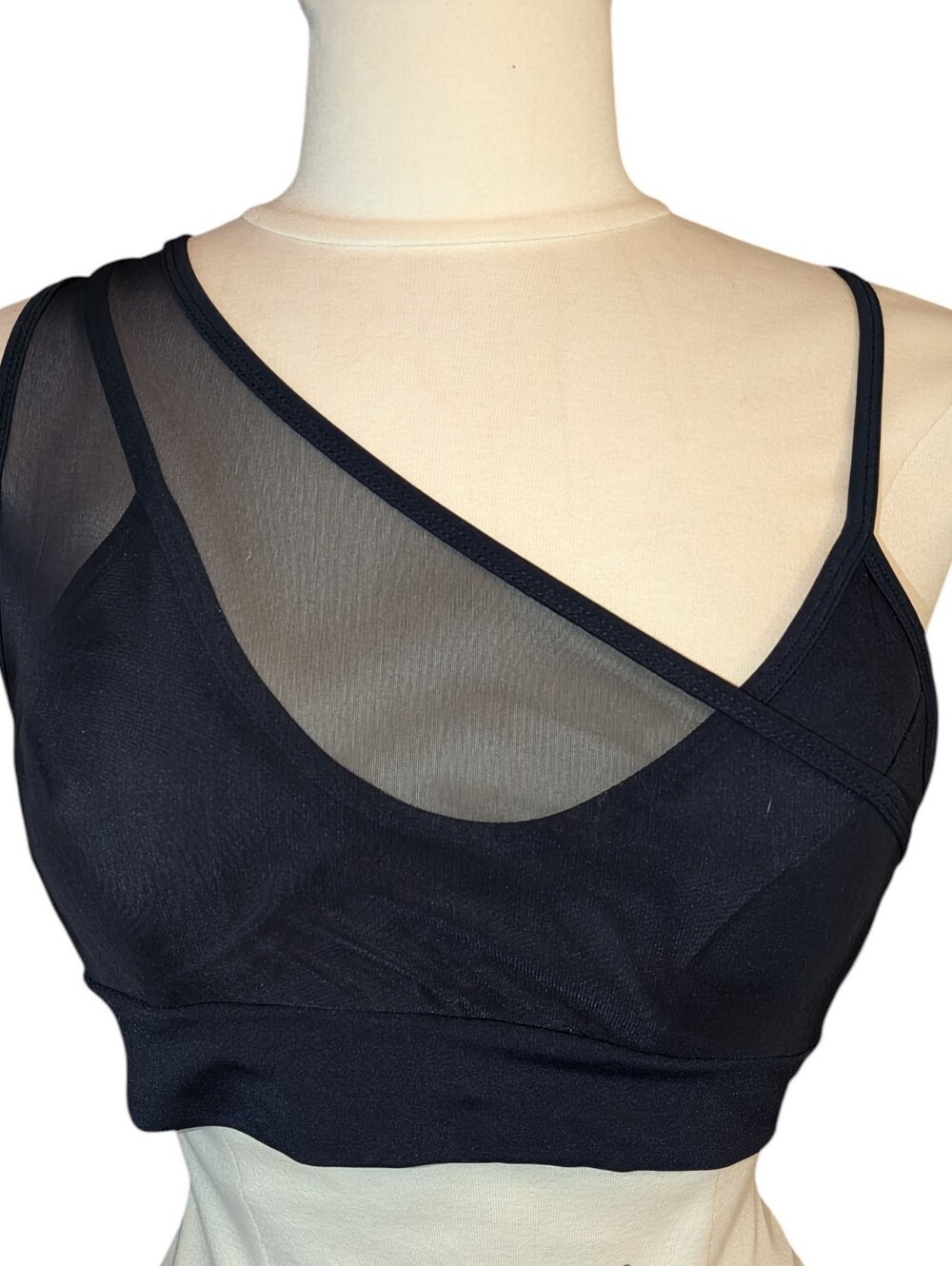Lanston Sport Black Lift Mesh Assymeyric Bra Size M NWT